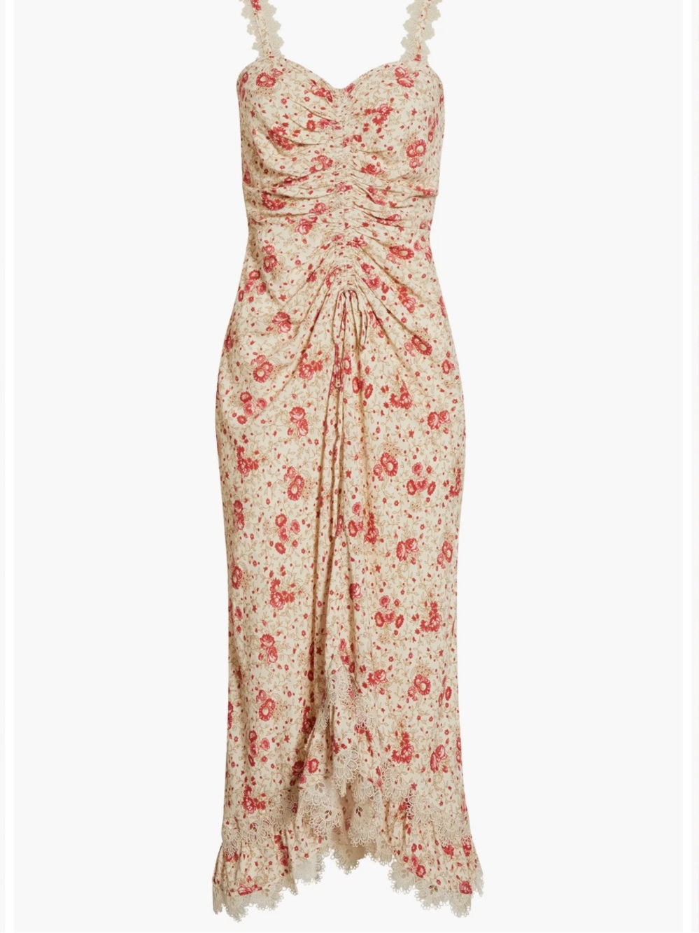 cinq a sept Cherry Rose Multi Floral Ruched Midi Dress
